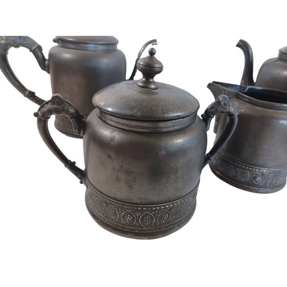 4 Piece PairPoint Quadrupleplate Silver Tea Coffee Pot Creamer Sugar Set USA Vtg - Picture 2 of 13